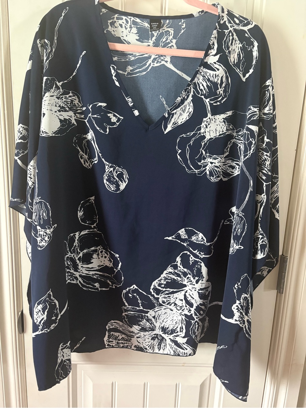SHEIN Navy V-Neck Tunic with White Floral Print